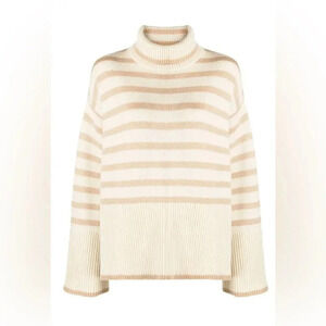 Toteme Signature Stripe Wool Turtleneck Sweater Light Beige Size XXS